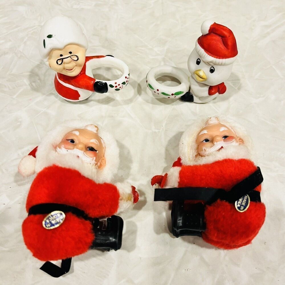 Vintage Lot of 4 Christmas Hugger Candle Clip on Pencil Santa Claus & Snowman